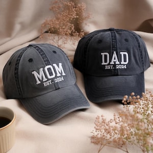 Embroidered Personalized Mom & Dad Vintage Baseball Hats - Est. 2024 (Custom Embroidered), Custom Mom Cap, Mom Washed Cap, Dad Washed Hat