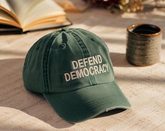 Defend Democracy Embroidered Cotton Cap, Resist Hat