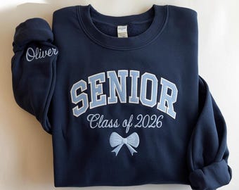 Sudadera personalizada bordada para estudiantes de último año, camiseta Coquette del equipo de último año, Noche de último año, Amanecer de último año, Clase de 2026, Regalo para animadoras de último año