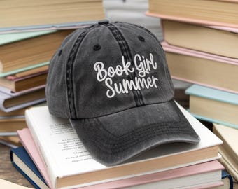 Embroidered Book Girl Summer Hat, Bookish Gift, Cotton Cap