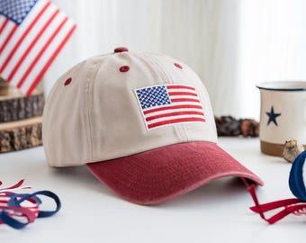 Embroidered American Flag Trucker Cap, Floral Brim Snapback