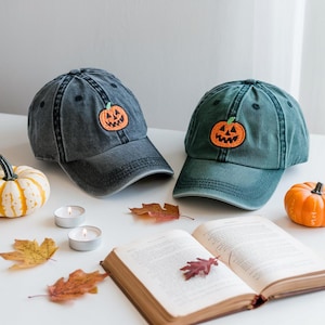 Pumpkin Embroidered Washed Hat – Halloween Wash Cap, Baseball Cap, Spooky Cute Fall Hat, Funny Halloween Gift Idea