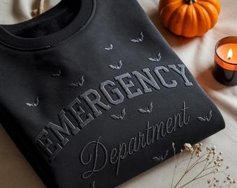 Emergency Department Halloween Embroidered Sweatshirt, Spooky ER Nurse Shirt