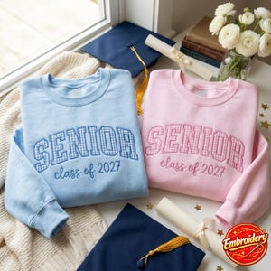 Moletom xadrez bordado com aplique para formandos de 2027, gola redonda personalizada para formatura, manga com nome personalizado, presente de formatura em patchwork
