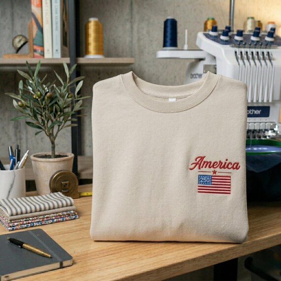 Embroidered America 250th Anniversary Sweatshirt, 1776–2026 USA T-Shirt, 250 Years of America, Patriotic American Flag, Memorial Day Tees