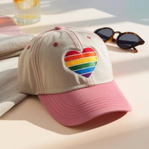 Rainbow Hearts Embroidered Baseball Dad Cap Unisex Gay Pride Hat Pride Flag LGBT Hat