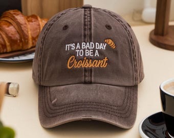 Gorra lavada con croissant bordado, regalo para amantes de la gastronomía francesa