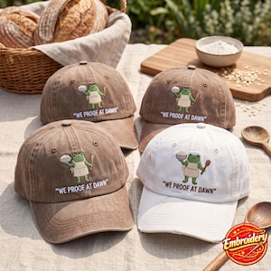 Broderad "We Proof At Dawn"-hatt med surdegsmotiv, rolig "Groda Meme"-brödbakmössa, surdegsstarter-bakälskare-mössa, present till bagare