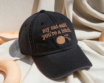 Embroidered Funny Cat Dad Hat, Washed Cotton Humor Cap