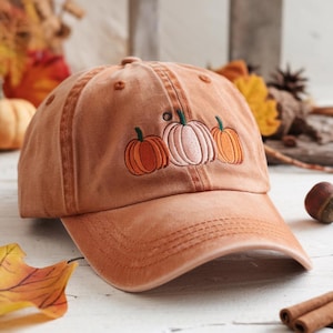 Pumpkin Embroidered Washed Hat – Halloween Wash Cap, Baseball Cap, Spooky Cute Fall Hat, Funny Halloween Gift Idea