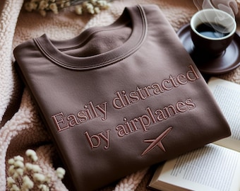 Embroidered Airplane Sweatshirt, Easily Distracted Pilot Gift