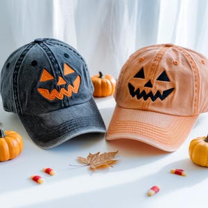 Jack-o-lantern Pumpkin Embroidered Baseball Hat, Spooky Season Embroidered Cap, Halloween Costumes Hat, Vintage Dad Cap, Halloween Gift