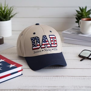 Papa Hat with Kid Names, Personalized Patriotic Grandpa Hat, Custom Father&#39;s Day Gift, Trucker Hat, Gift for father, dad, Father&#39;s Day