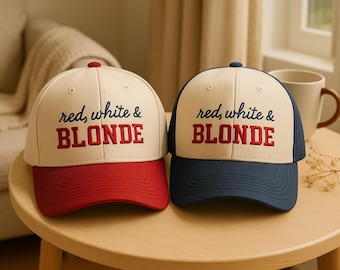 Gorra de camionero bordada, color rojo, blanco y rubio, sombrero del 4 de julio