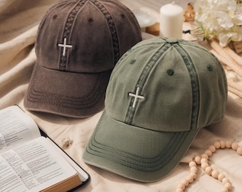 Christian Hat with Cross, Embroidered Cotton Dad Cap
