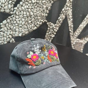 Hand Embroidery Flower Garden Hat, Wildflowers Embroidered Hat, Personalized Baseball Cap, Vintage Embroidered Floral, Hat For Woman