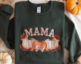 Embroidered Mama Fall Sweatshirt, Pumpkin Autumn Hoodie
