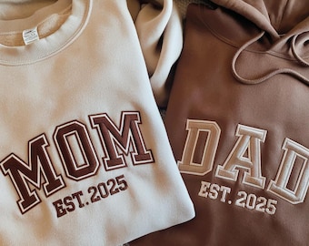 Sudaderas a juego bordadas para mamá y papá, anuncio de embarazo