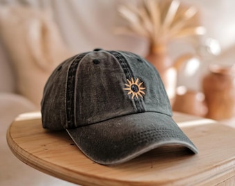 Custom Embroidered Sun Baseball Cap, Washed Hat