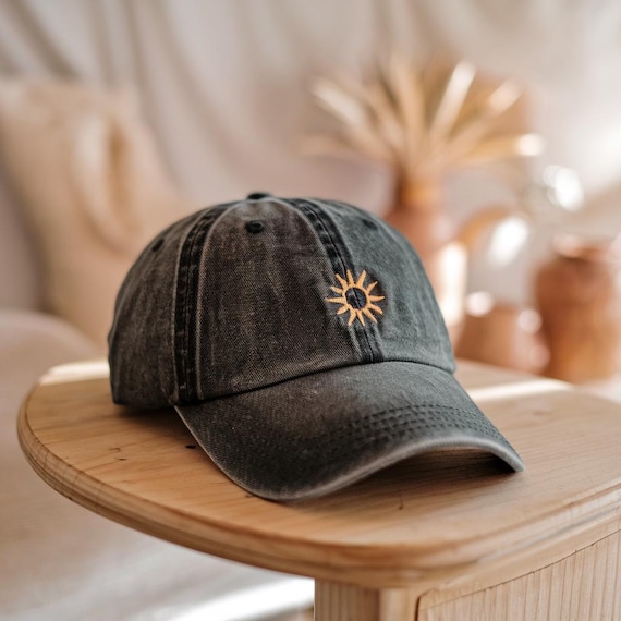 Custom Embroidered Sun Baseball Cap, Washed Hat - Etsy display picture 3