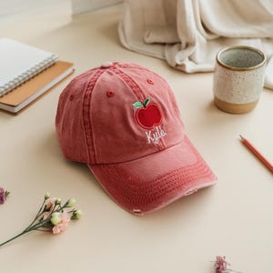 Embroidered Custom Embroidered Teacher Hat – Personalized Back to School Baseball Cap with Apple Washed Hat, Gifts For Children, Teacher