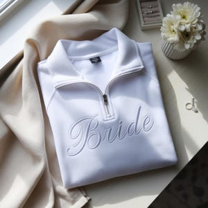 Embroidered Personalized Bride Groom Quarter Zip Sweatshirt, Newlywed Matching Pullover