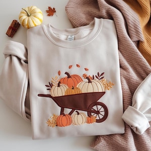 Besticktes Kürbis-Sweatshirt, Herbst-Sweatshirt, Kürbis Gesticktes Sweatshirt mit Rundhalsausschnitt, Klassisches Halloween-Sweatshirt, Warmes Herbst-Sweatshirt