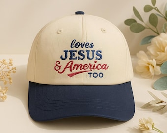Embroidered Patriotic Loves Jesus and America Washed Hat