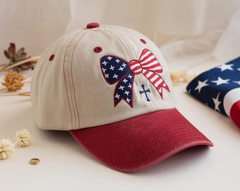 Gorra patriótica con lazo bordado, Dios bendiga a América, 4 de julio