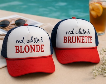 Rood-witte brunette geborduurde truckerpet, pet op 4 juli, VS