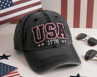 Gorra de béisbol lavada con bordado de EE. UU., gorra patriótica del 4 de julio