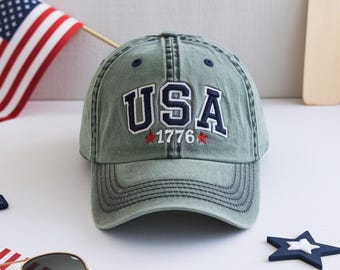 Gorra de béisbol bordada de algodón lavado de EE. UU., gorra patriótica