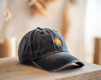 Custom Embroidered Sun Baseball Cap, Washed Hat