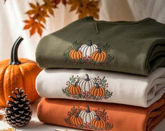 Besticktes Kürbis Sweatshirt, gemütliche Herbst Bekleidung