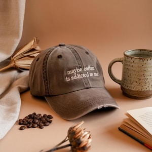 Embroidered Coffee Addict Washed Hat, Trendy Women's Cap