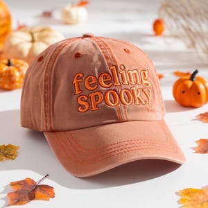 Embroidered Feeling Spooky Vintage Baseball Hat, Spooky Season Embroidered Cap, Halloween Gifts,Halloween Costumes,Embroidered Halloween Hat