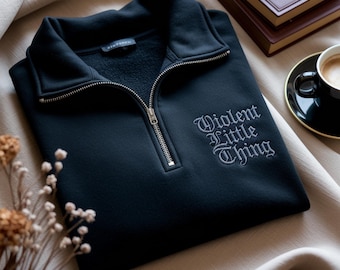 Embroidered Quarter Zip Sweatshirt, Bookish Dragon Sleeve, Fourth Wing Fan