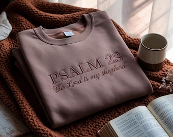 Embroidered Psalm 23 Sweatshirt: Christian Bible Verse, Retro Fall Faith
