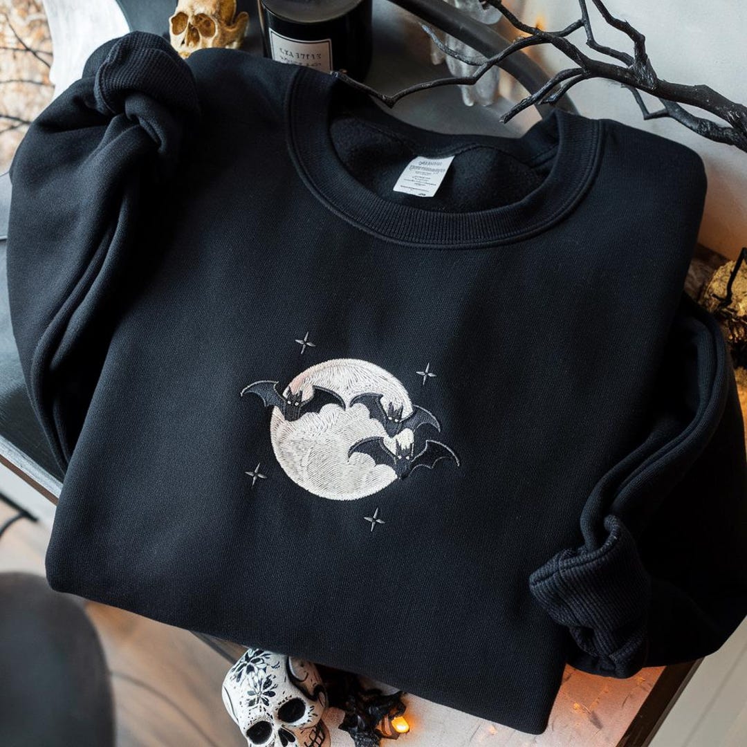 Embroidered Bats Sweatshirt, Gothic Halloween Graphic Tee - Etsy