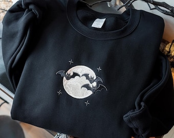 Embroidered Bats Sweatshirt, Gothic Halloween Graphic Tee