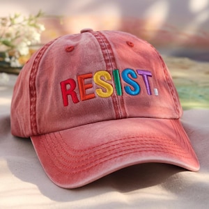 Resist Embroidered Washed Hats FDT Democrat Gift, Political Protest Resist Baseball Cap, Leftist Anti-MAGA Liberal Progressive Hat