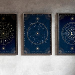 Sternzeichen Wandkunst 3er Set | Astrologie Poster zum Ausdrucken | Himmlische Sternkarte Print | Sternzeichen Konstellation Dekor | Kosmische Boho-Kunst PDF PNG