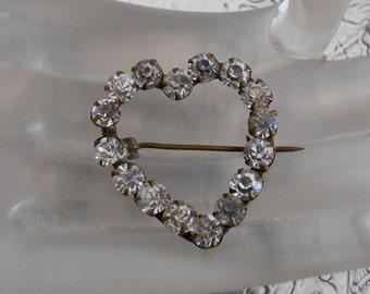 1940's Heart Rhinestone Pin