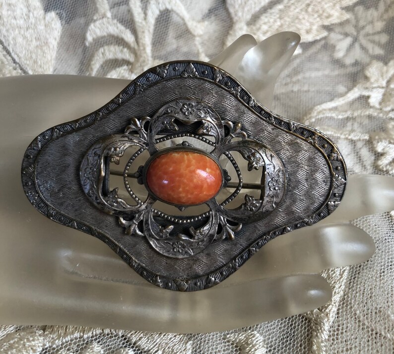 Art Nouveau Coral Sash Pin image 1