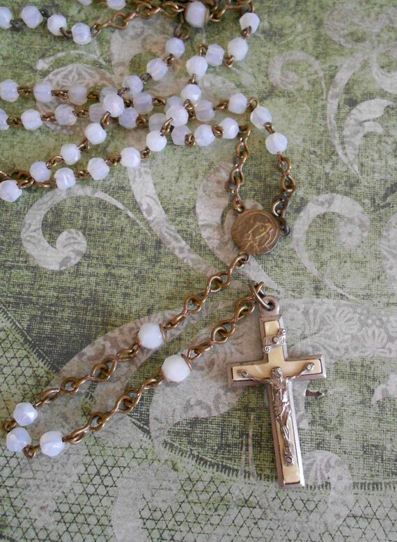 White Translucent Beaded Rosary - image 1