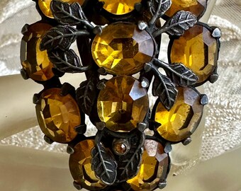 Paire De Clips / Barrettes Florales Vintage Dorées Et Laquées - XXe Siècle