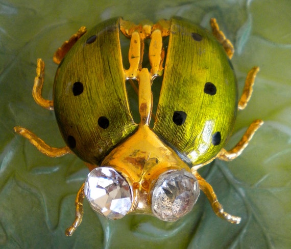 1960's Green and Gold Metal Ladybug Pin - image 1