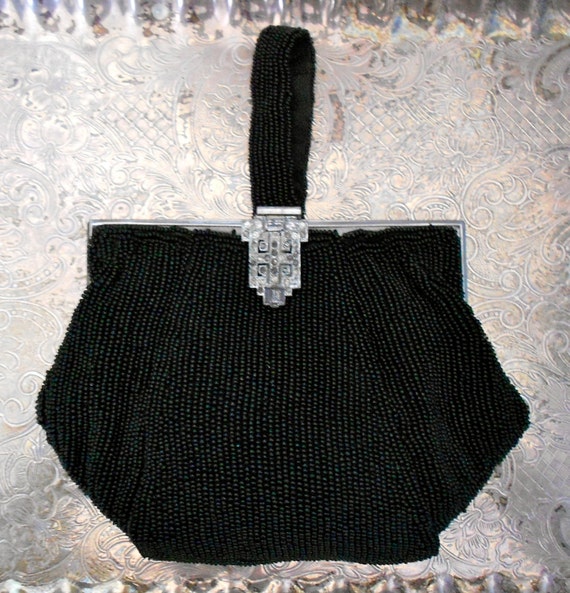 1930's Black Micro Beaded Purse