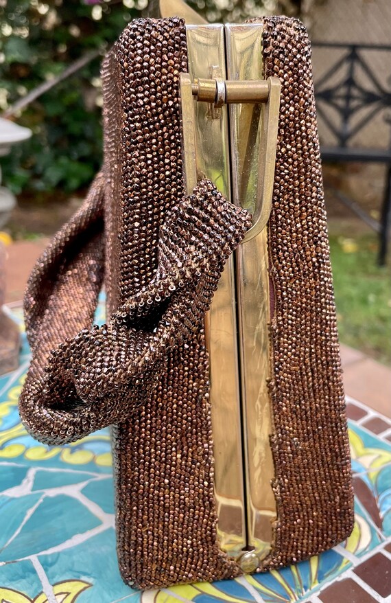 1940's Brown Beaded Box Purse Gem