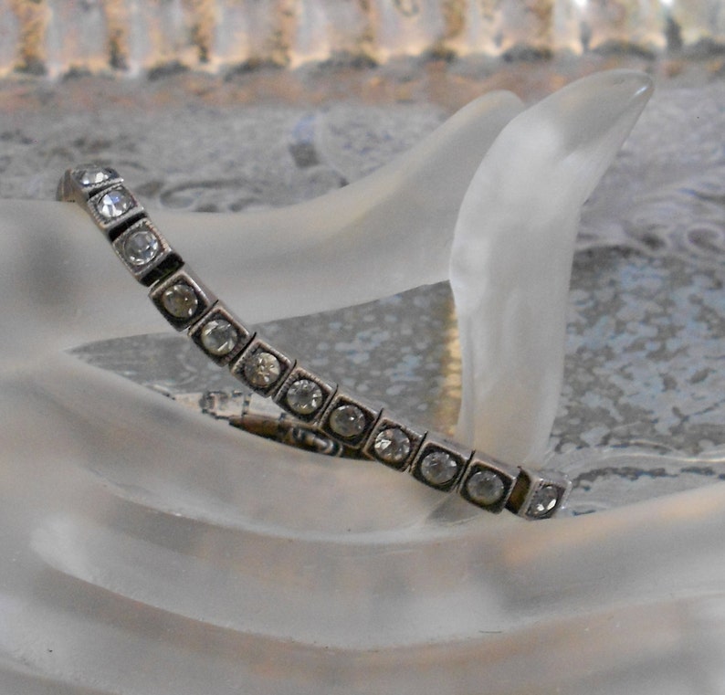 Art Deco Sterling Silver Rhinestone Bracelet image 1